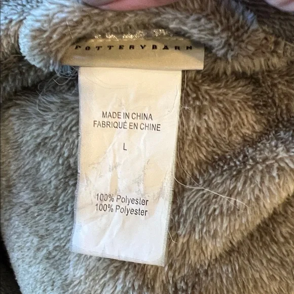 Pottery Barn Plush Gray Green Tan Bathrobe - Picture 10 of 11